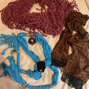 Stylish Women's Scarf Set‎ - Pink, Blue, Leopard Print, OS